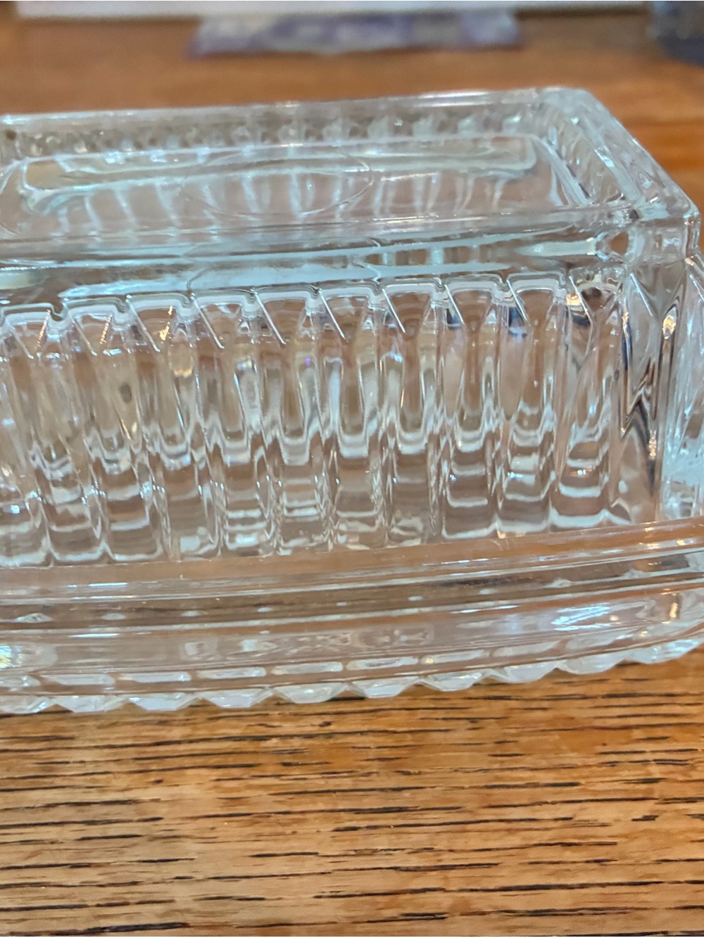 Hazel Atlas Glass Butter Dish Half-Stick Ridged Design Fitted Lid Vintage